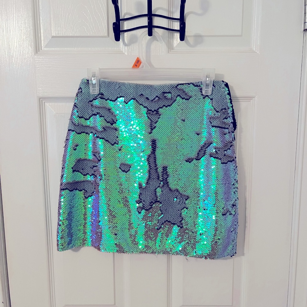 Reverse sequined mini skirt